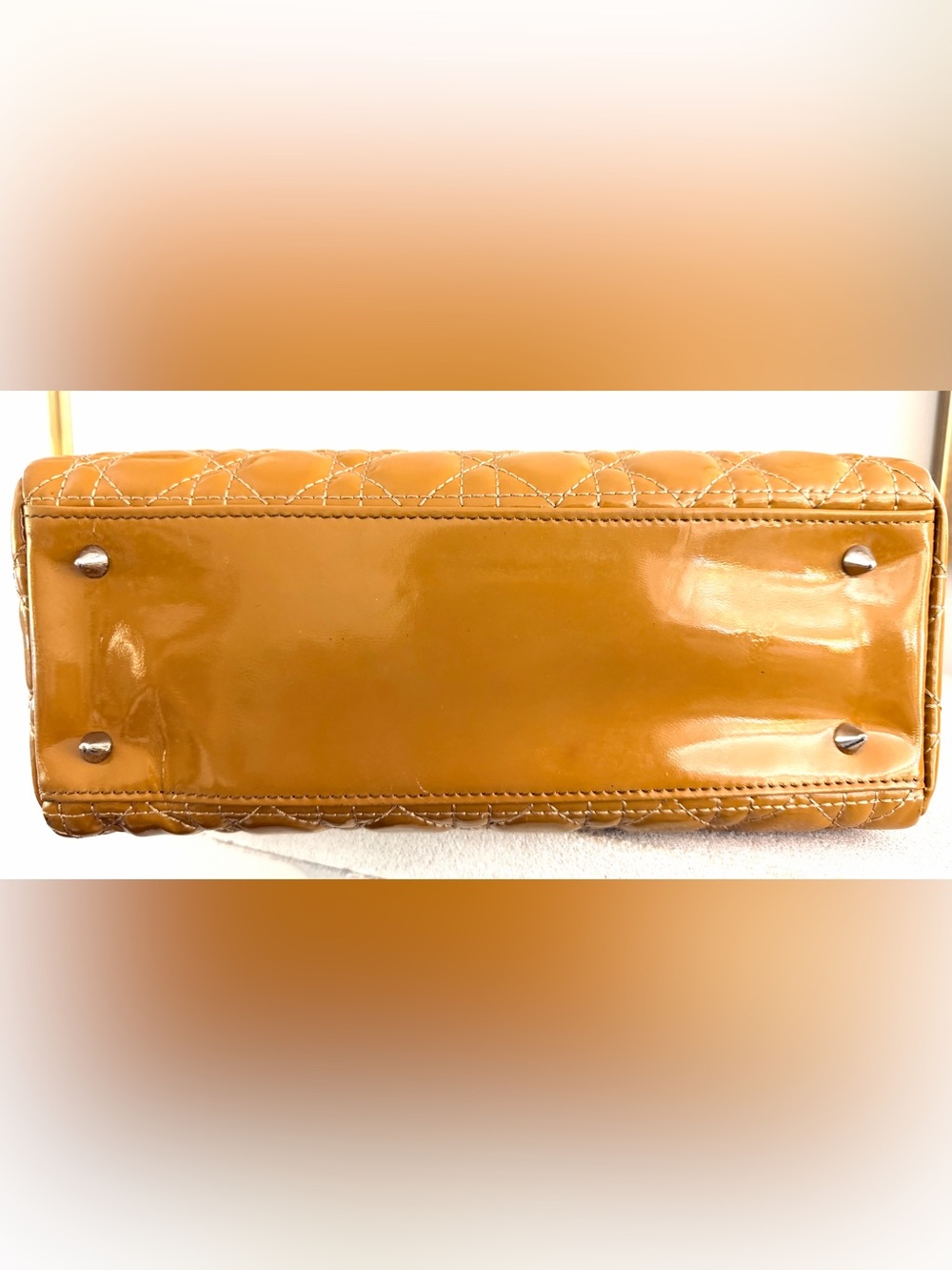 CHRISTIAN DIOR Lady Dior Mustard Gold Patent Cannage Bag + Strap - Picture 13 of 15